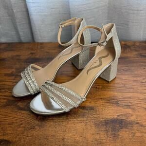 Nina Women's Nagida Silver Dress Chunky Heel Sandal Shoes 8 Medium